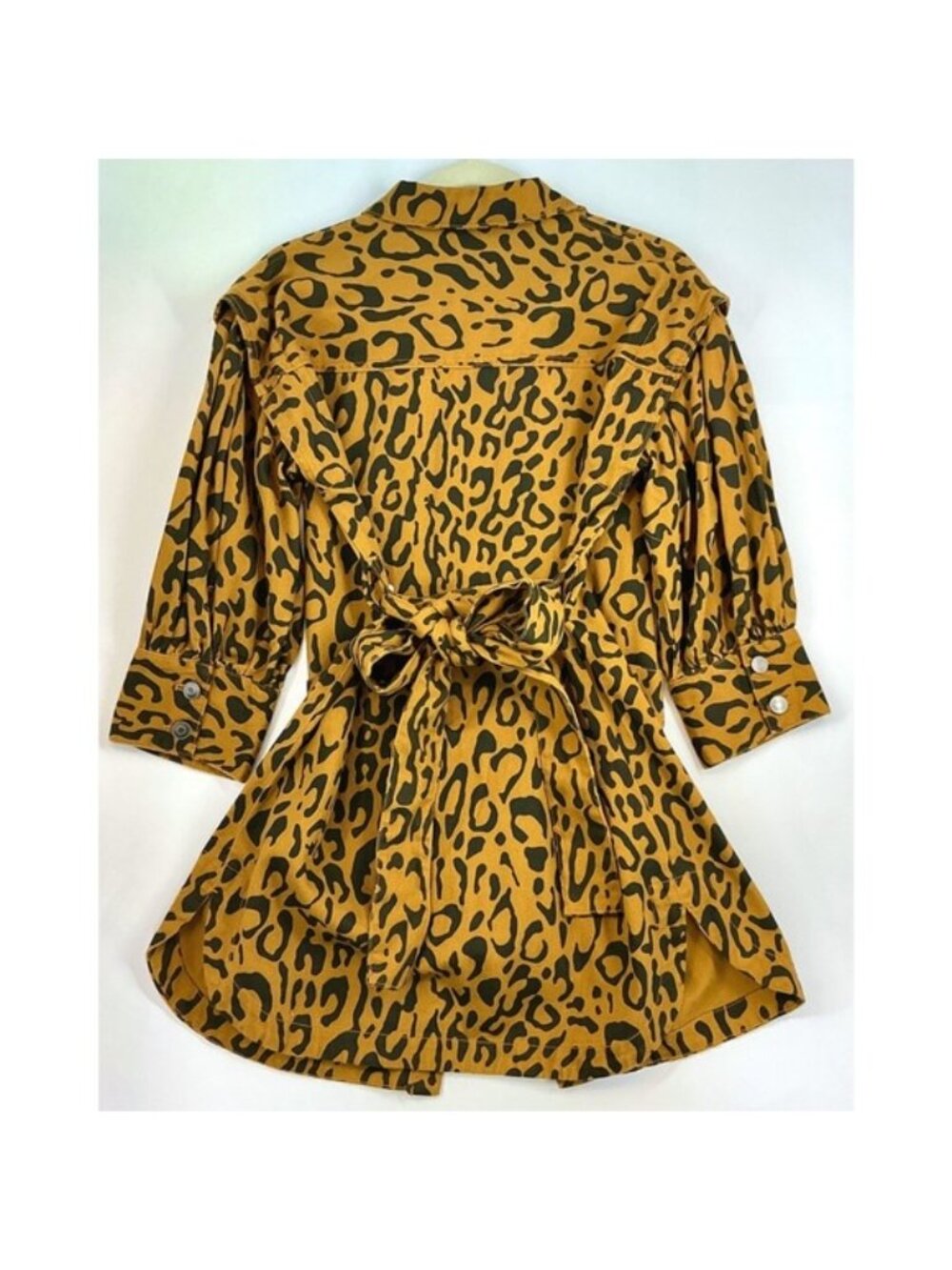 Future Collective Denim Syle Shirt Dress Sz 0 Leopard Print Statement Y2K Safari - Picture 2 of 14